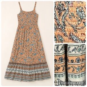 BLACK TAPE Boho Floral Paisley Smocked Bodice/Back Midi Dress Peach Size L
.